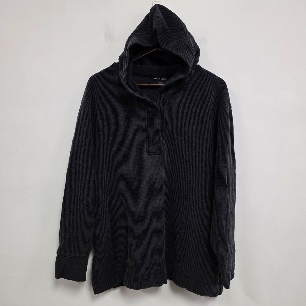Athleta Womens Coastal Luxe Waffle Knit Hoodie Size XL Gray 1/4 Snap Athleisure